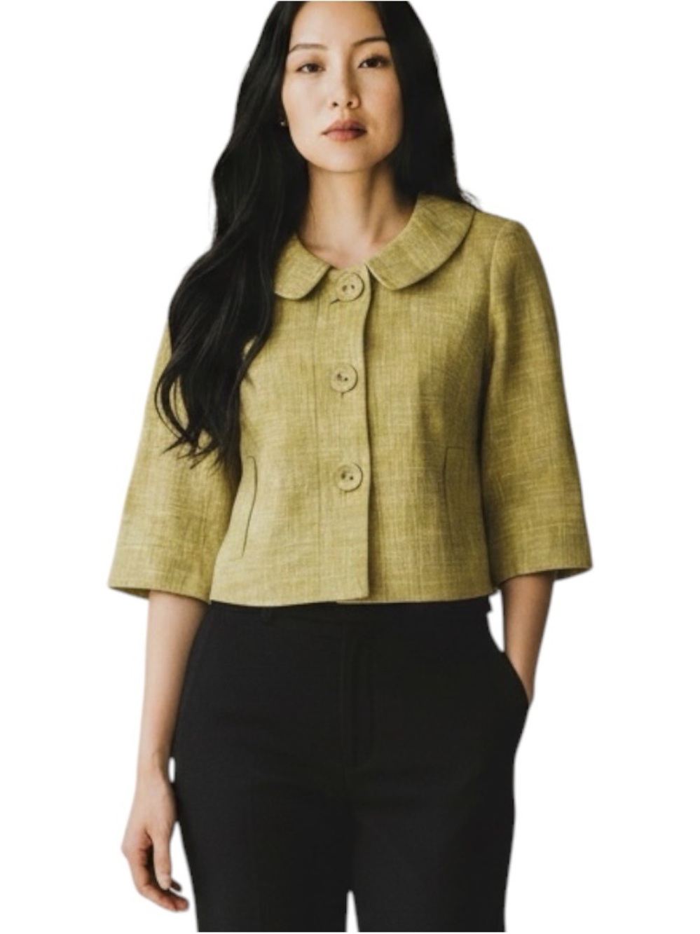 Loft Yellow Woven Cotton Cropped CottageCore Jacket NWOT Size 2